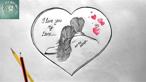 How to draw love heart ♥️ // Love Heart Drawing with couple @ArtbyAbhijit | Love heart drawing ...