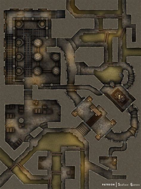 Free TTRPG Battlemap – Illegal Sewer Brewery • Seafoot Games