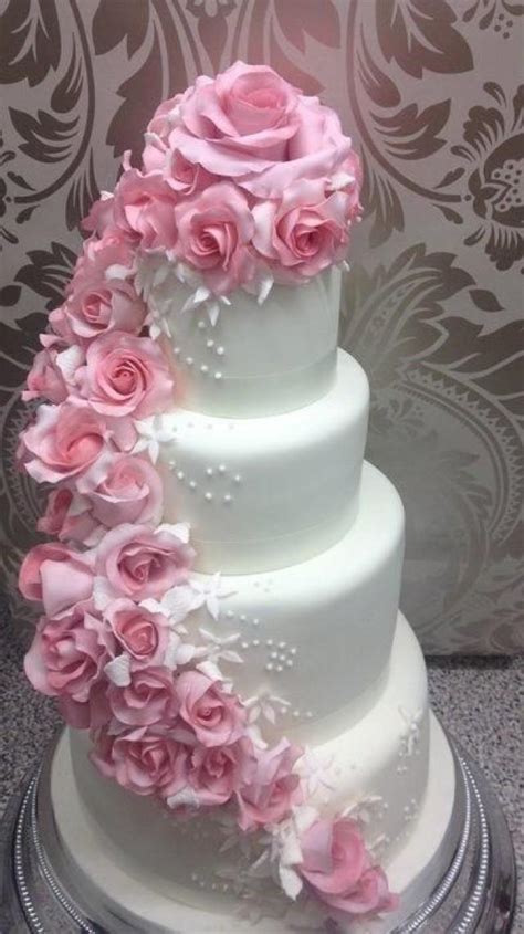 Rose Wedding - Pink Cascading Rose Wedding Cake #2064020 - Weddbook