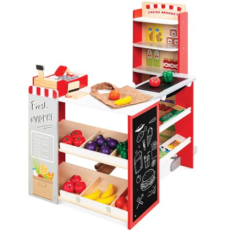 Best Choice Products Kids Pretend Play Grocery Store Wooden Supermarket Toy Set w/ Play Food ...