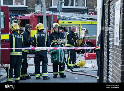 London Fire brigade attending a fire in East London Stock Photo - Alamy