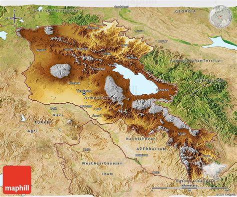 Physical 3D Map of Armenia, satellite outside