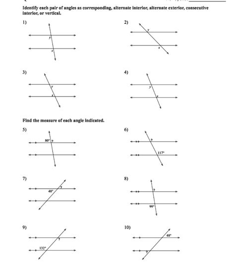 identify each pair of angles as corresponding alternate intericr alternate exterior consecutive ...