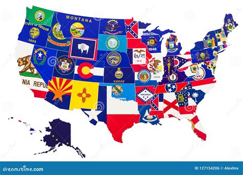 United States of America Map with State Flags, 3D Rendering Stock ...