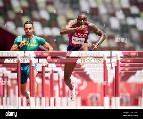 Grant Holloway participating in the 110 meter hurdles at the 2020 Tokyo Olympics Stock Photo - Alamy