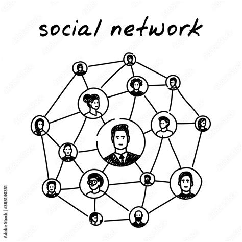 Social network handdrawn illustration. Cartoon vector clip art of a global social networking ...