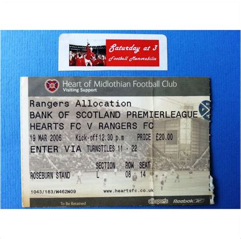 Hearts v Rangers Football Ticket Stub 19/03/2006 Scottish Premier ...