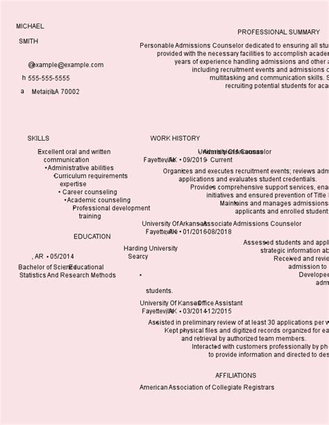 Professional Admissions Counselor Resume Examples