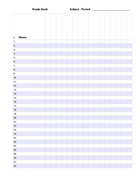 Free Printable Gradebook Templates [PDF, Excel, Word, Google Sheets]