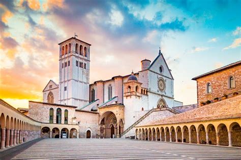 Basilica of St. Francis of Assisi at Sunset, Assisi, Umbria, Italy ...