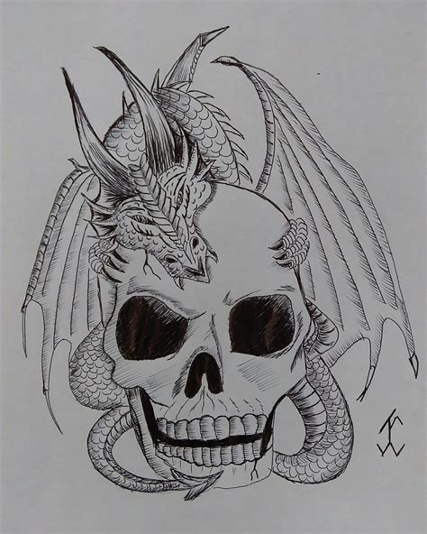 Skull and Dragon Drawing