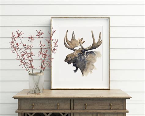 PRINTABLE Moose Art Watercolor Moose Painting Woodland - Etsy