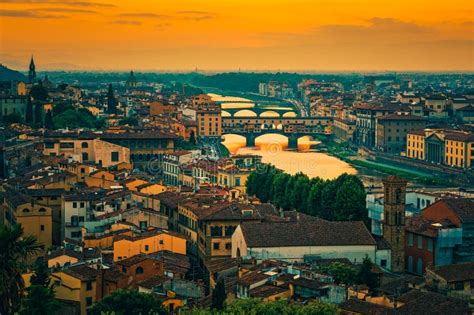 Ponte Vecchio Bridge and Skyline of Florence Italy at Sunset Stock Photo - Image of sunset ...