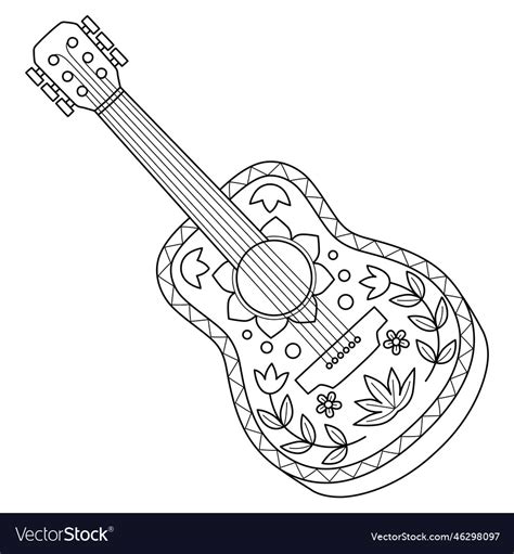 Guitar isolated coloring page for kids Royalty Free Vector