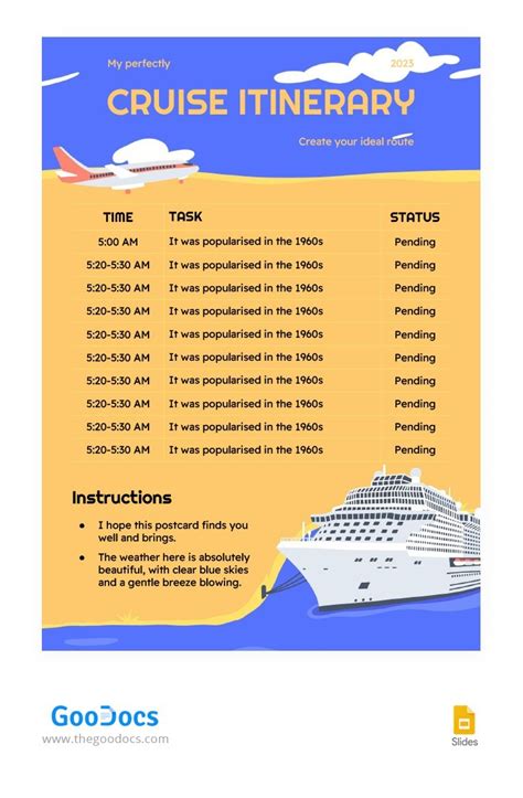 Free Blue-Orange Cruise Itinerary Template In Google Slides