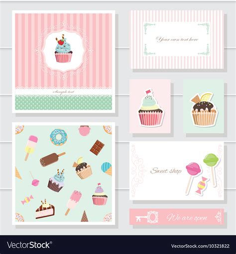 Cute card templates set with sweets Royalty Free Vector