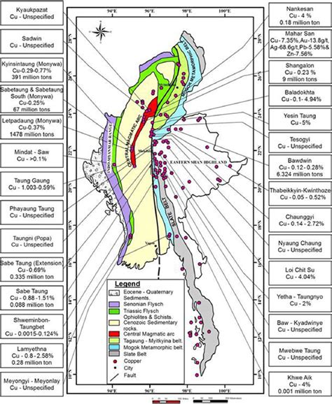 1. Locations of copper deposits and occurrences in Myanmar and their ...