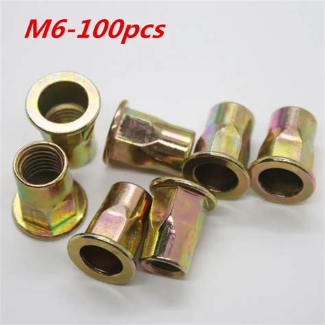 100pcs/lot M6 Rivet Nut carbon steel Flat head hex rivet nut Insert nut ...