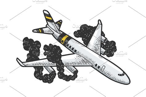 Airplane crash sketch engraving | Pre-Designed Vector Graphics ~ Creative Market