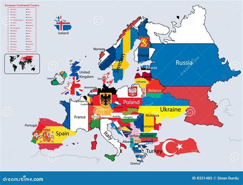 Europe Continental Country Flags And Map Royalty Free Stock Photo - Image: 8331485