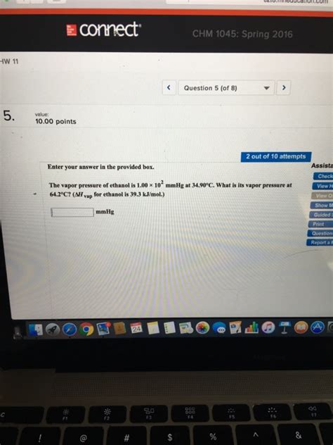 Solved The vapor pressure of ethanol it 1.00 x 10^2 mmHg at | Chegg.com
