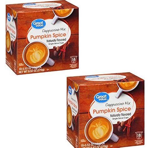 Great Value Pumpkin Spice Cappuccino Mix Naturally Flavored Single Serve Cups (Pumpkin Spice ...