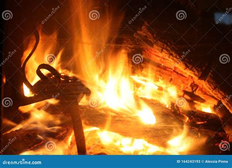 The Crackling Fire of a Lit Fireplace that Recalls the Winter Christmas Atmosphere Stock Image ...