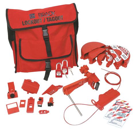 BRADY Portable Lockout Kit: Filled, Portable, 18 Components, 2 Padlocks Included, Satchel, Red ...