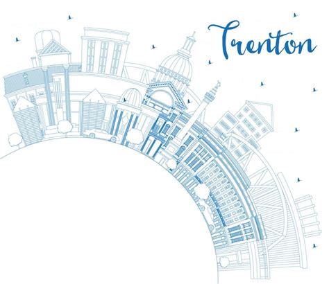 Premium Vector | Outline trenton new jersey city skyline with blue ...