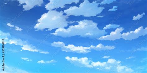 Clouds in a Clear Sky 01, Anime background, 2D Illustration. Stock ...