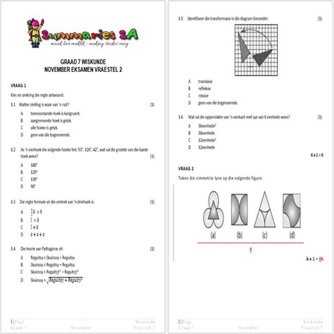 Graad 7 Wiskunde (WISK) November Vraestel 2 en Memo - 2023 - Classroom101