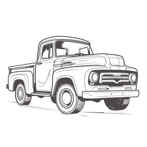 Drawing Of A Classic Pickup Truck Outline Sketch Vector, Wing Drawing ...