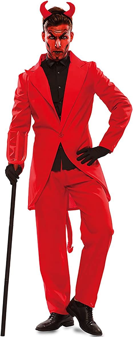 Mens Devil Lucifer Costume Red Suit Satan Halloween Theater Carnival (XL) : Amazon.co.uk: Toys ...