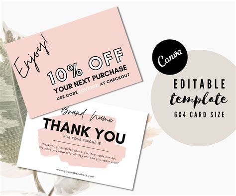 Editable Thank You Coupon Card Customizable Insert Card Pink | Etsy