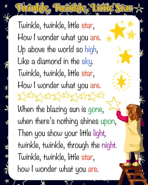 Twinkle Twinkle Little Star Poem Printable Nursery Rhymes Preschool - Riset