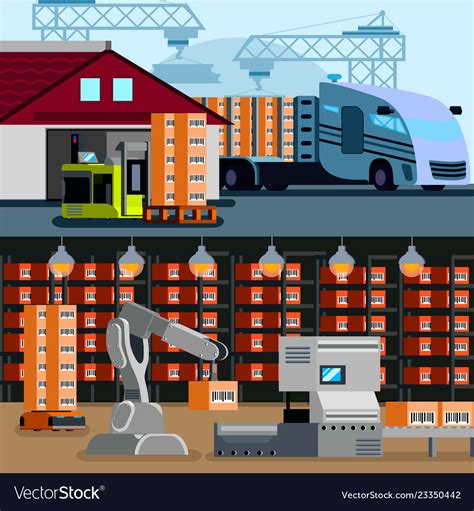 Automated warehouse flat compositions Royalty Free Vector