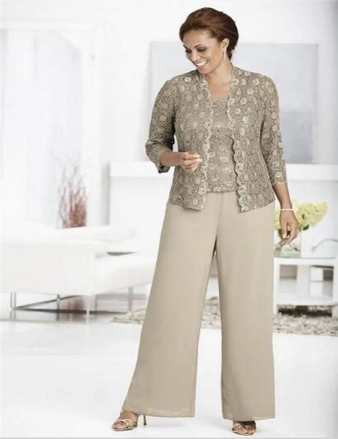 Mother Of The Bride Pant Suits Plus Size With Lace Jacket Long Sleeves ...