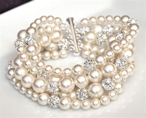 Pearl Cuff Bracelet Chunky Wedding Bracelet by somethingjeweled