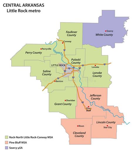 Administrative Map of Central Arkansas, Little Rock Metro, Arkansas, United States Stock ...