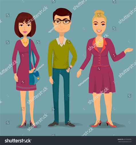 Cute Cartoon Illustration Three People Various Stock Vector (Royalty ...