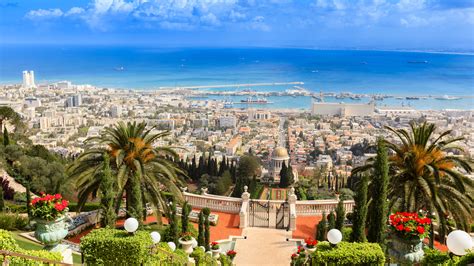 Wallpaper : Israel, garden, palm trees, sea, cityscape, Middle East, clouds, terraces, oil ...