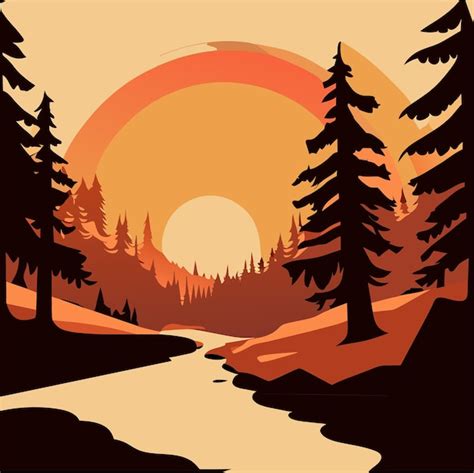 Premium Vector | Illustration of beautiful calm sunset at river