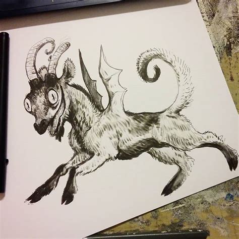 Goat dragon! #inktober2018 #inktober #dragon #goat #goatdragon #creature #art #illustration # ...