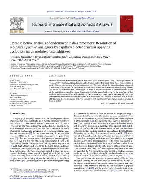 (PDF) Stereoselective analysis of endomorphin diastereomers: Resolution of biologically active ...