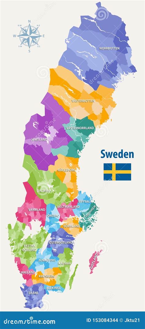 Vector Map of Sweden Municipalities Colored by Counties Stock Vector ...