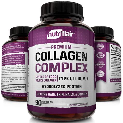 NutriFlair Multi Collagen Peptides Pills - Type I, II, III, V, X - Premium Collagen Complex for ...