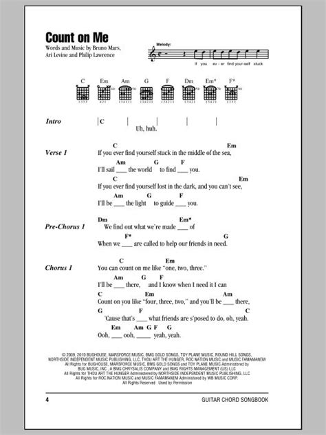 Count On Me sheet music by Bruno Mars ... | Ukulele songs, Guitar ...