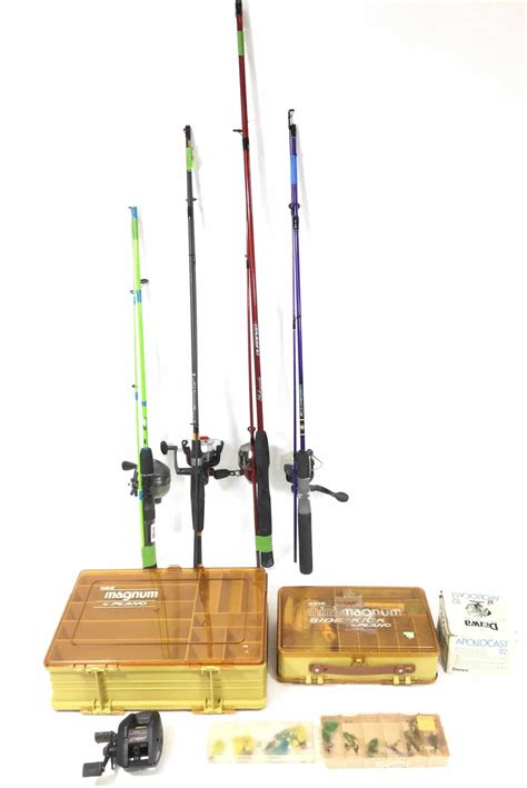 Lot - Fishing Poles & Supplies With Tackle Boxes