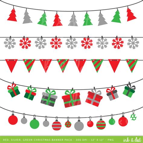 Christmas Banner Clip Art, Bunting Clipart, Holidays, Festive Banner, Xmas Commercial & Personal ...