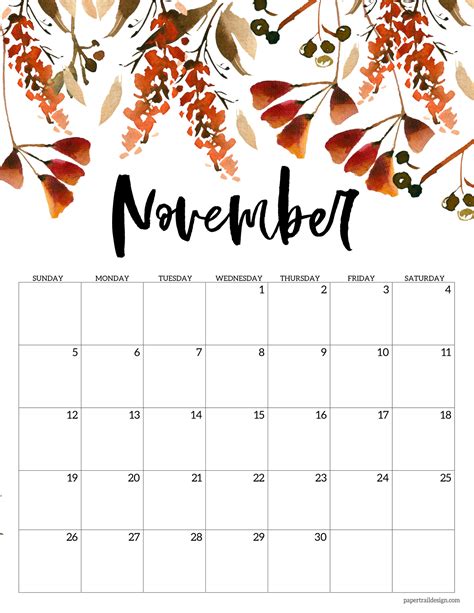 Printable Monthly Calendar November 2023